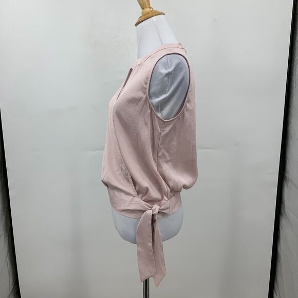 Express Highneck Wrap Satin Blouse Womens XS Extra Small Ballet Pink Keyhole - Picture 5 of 12